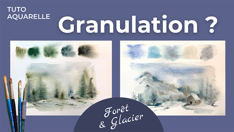 tuto aquarelle granulation 2 tests forêt et glacier