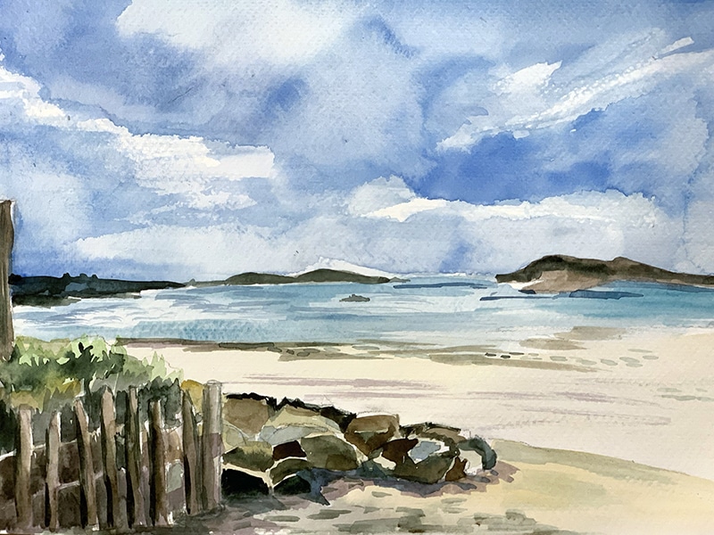 aquarelle plage bretagne@creativeariane